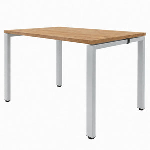 Office bench desk for 1 person with oak desktop and silver frame, ideal for a simple single office desk setup