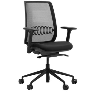 Office chair with mesh back without headrest in black – front three-quarter view isolated on white