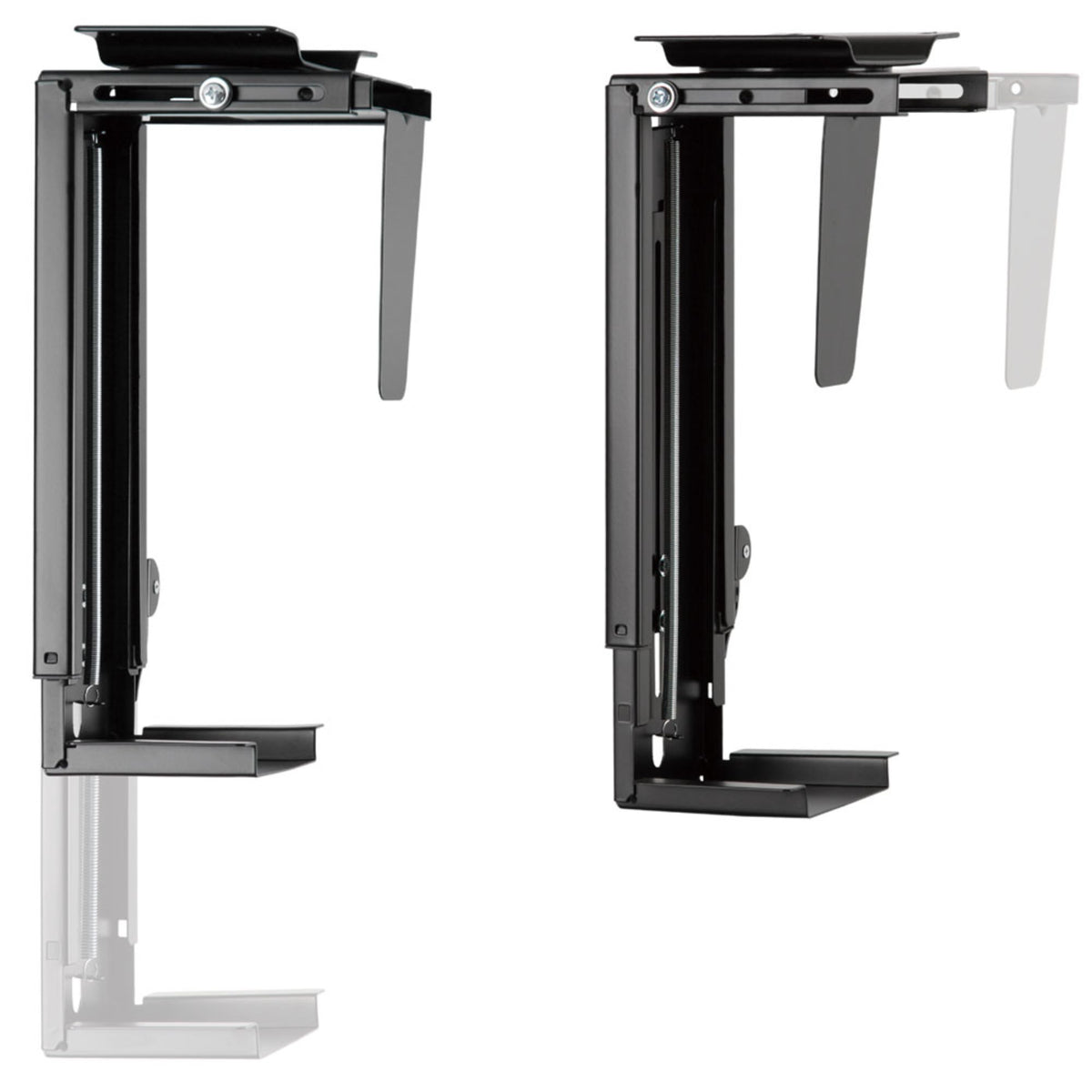PC Under Desk Mount - Black Colour - Height Adjustment Shown