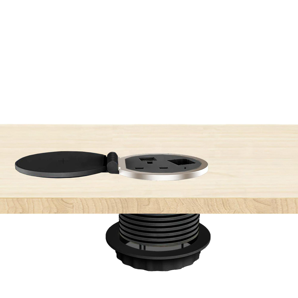 Power Module in Desk - Black Colour - Open Lid Showing ChargePad