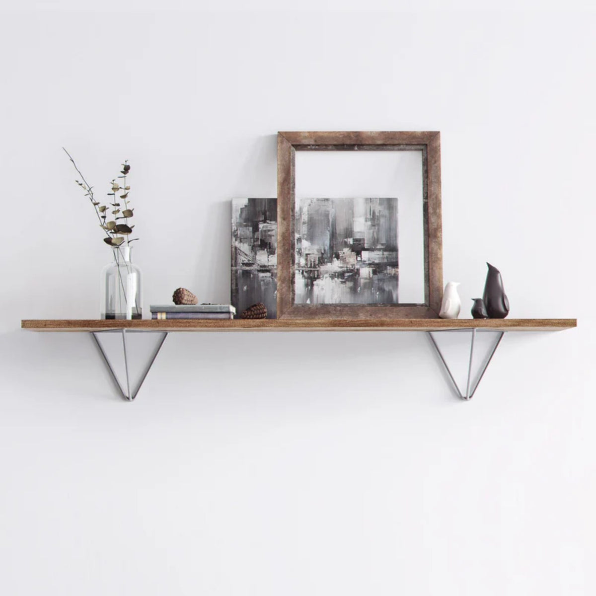 Prism brackets for shelf, clear coat, installed shelf