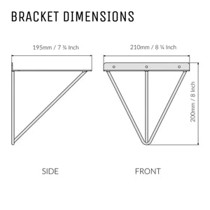 Prism brackets for shelf, dimensions shown