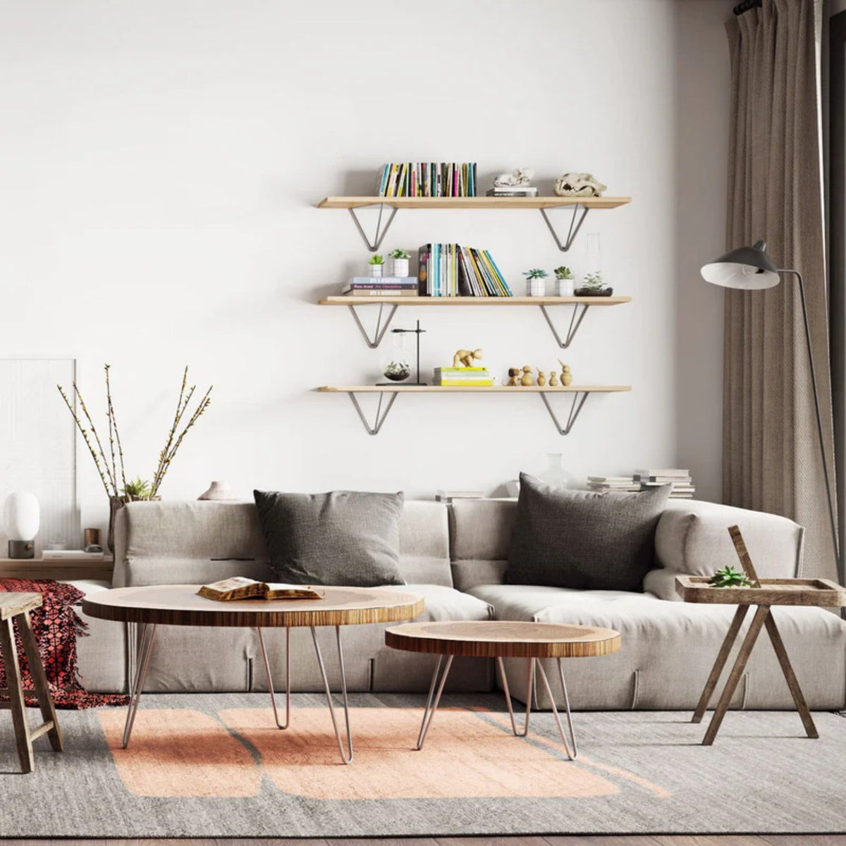 Prism shelf brackets, raw steel, shelf display