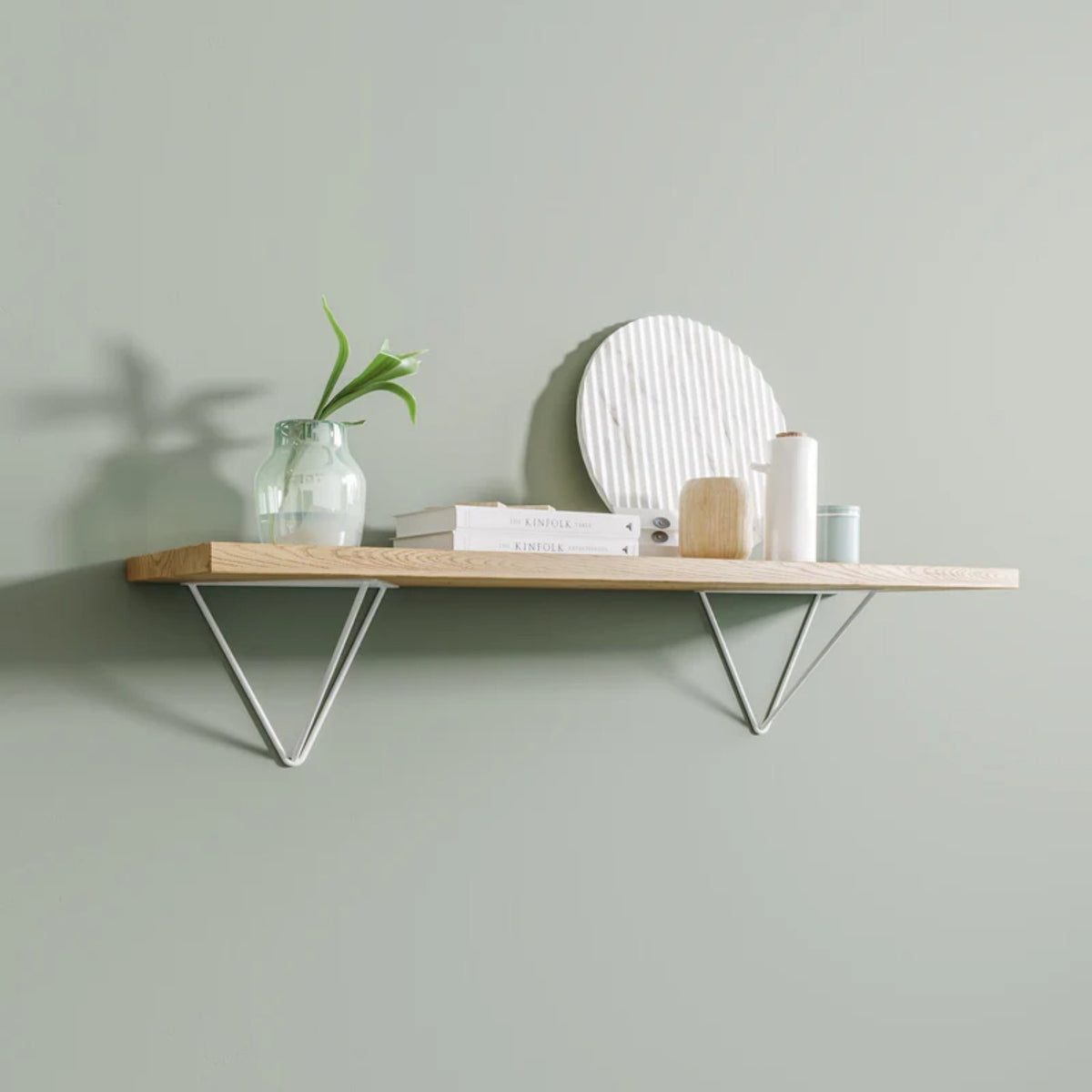 Prism shelf brackets, white, installed shelf