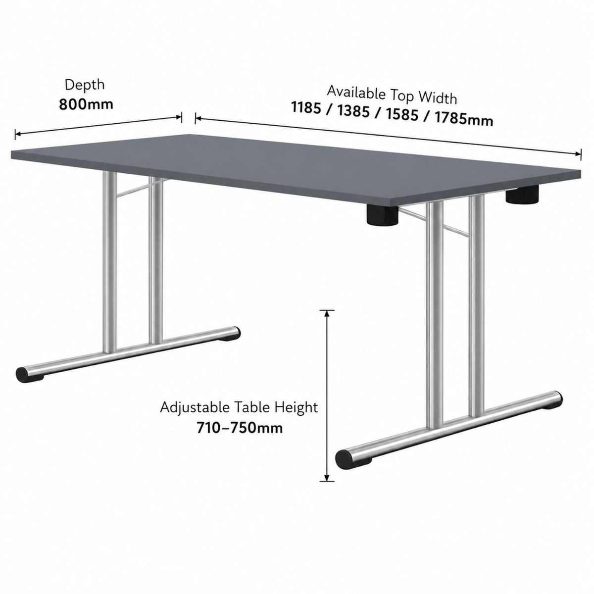 Rectangular folding leg table dimensions shown