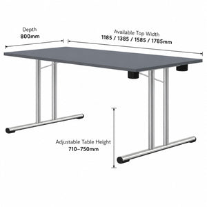 Rectangular folding leg table dimensions shown