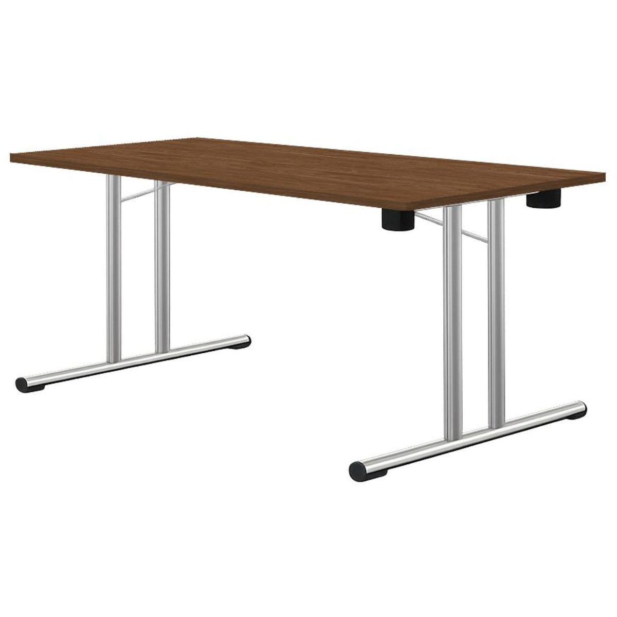 Rectangular folding leg table in walnut finish with chrome frame