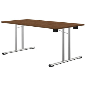 Rectangular folding leg table in walnut finish with chrome frame