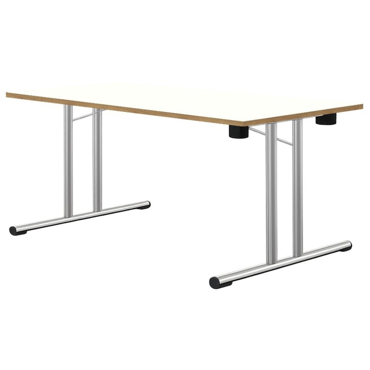 Rectangular folding leg table in white oak finish with chrome frame