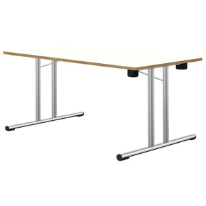 Rectangular folding leg table in white oak finish with chrome frame