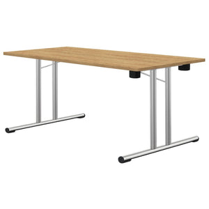 Rectangular folding leg table with oak top and chrome legs
