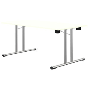Rectangular folding leg table with white top and chrome folding legs