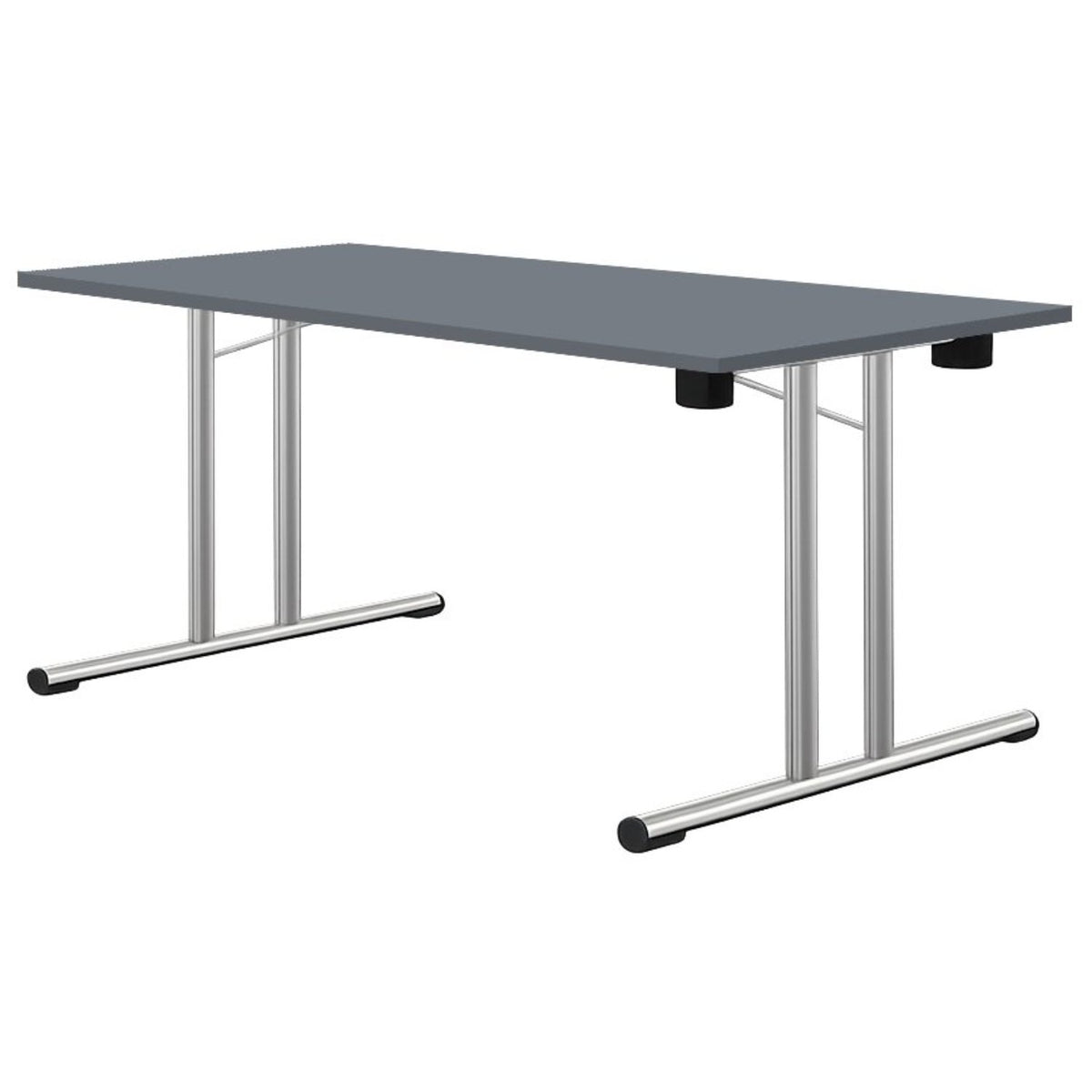 Rectangular folding table with grey top and chrome folding legs