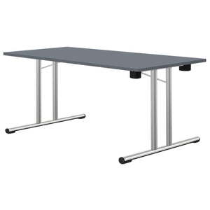 Rectangular folding table with grey top and chrome folding legs