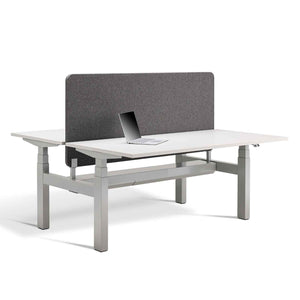 Double standing desk with privacy screen and brackets