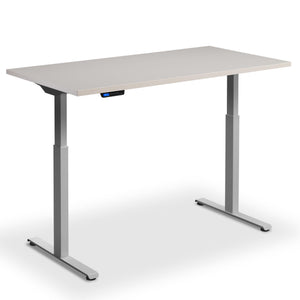 Rise and Fall Desk - Rize1 - Silver Frame - Cashmere Top - Studio Image