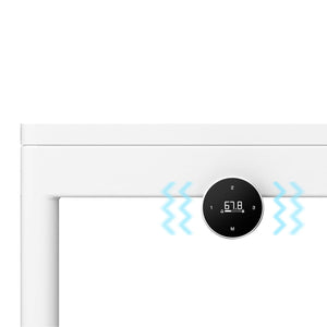 Rotating handset for standing desk showing sedentary reminder alert under a desk top