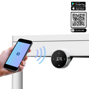 Rotating handset for standing desk shown with smartphone app connectivity
