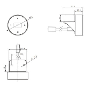 Rotating handset for standing desk technical drawing with dimensions