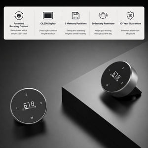 Rotating handset for standing desk with patented rotating control, OLED display, memory positions and sedentary reminder