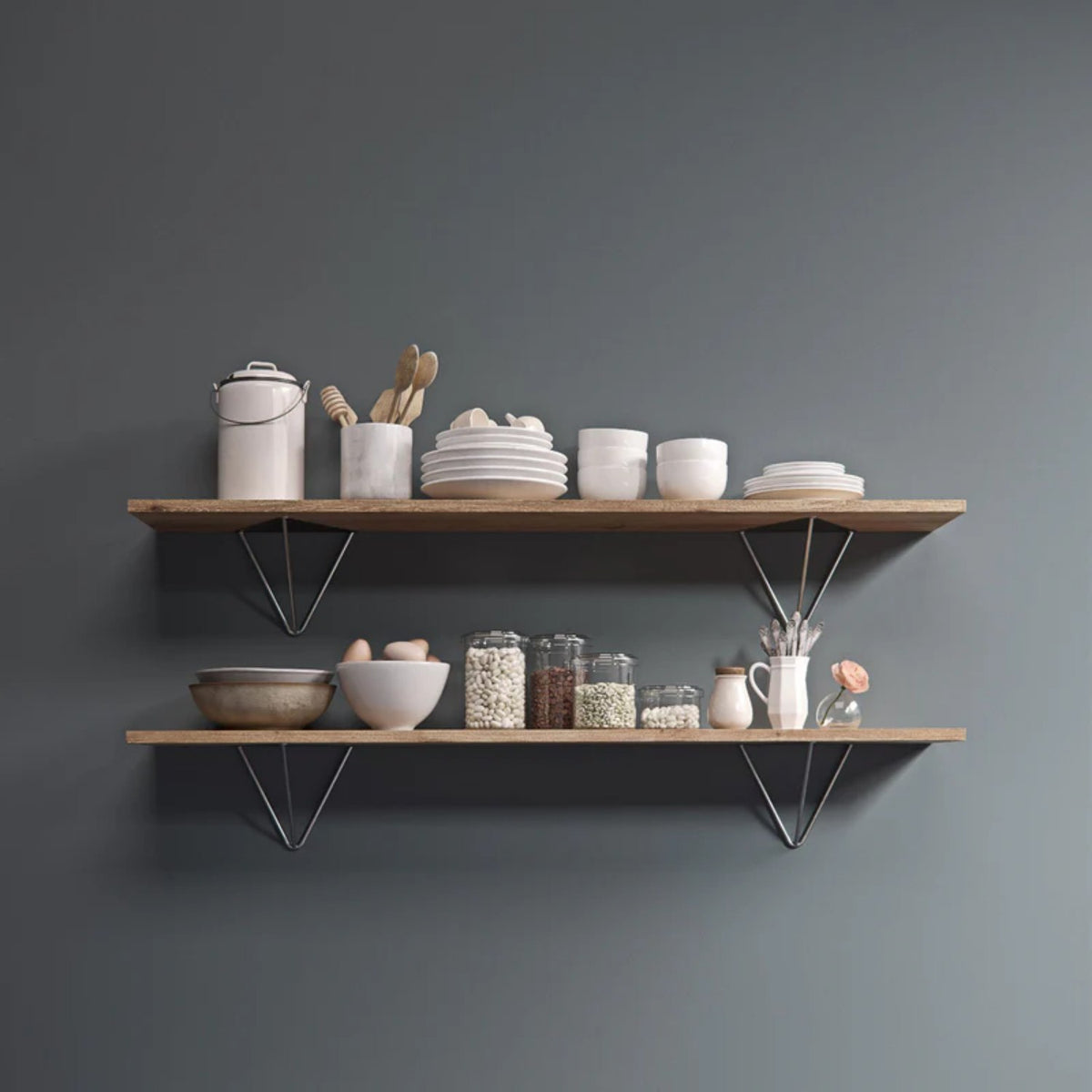 Shelf prism brackets, raw steel, shelf styling