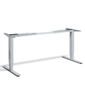 Silver standing desk frame taken from the front - the Masta