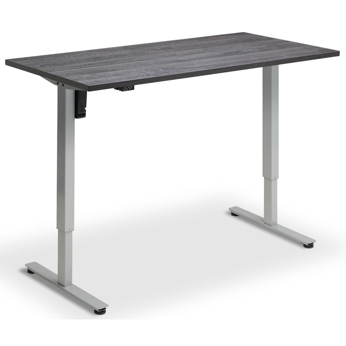 Single Motor Electric Desk - Rize Mono - Silver Frame - Anthracite Sherman Oak Top - Studio Image