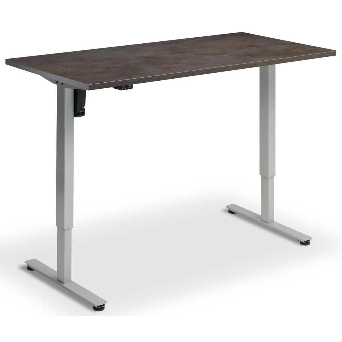 Single Motor Electric Desk - Rize Mono - Silver Frame - Dark Concrete Top - Studio Image