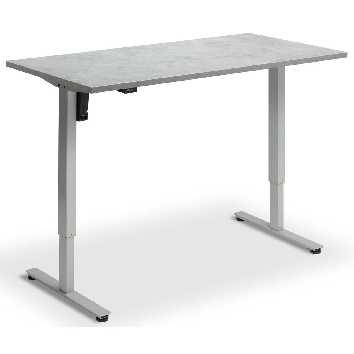 Single Motor Electric Desk - Rize Mono - Silver Frame - Light Concrete Top - Studio Image