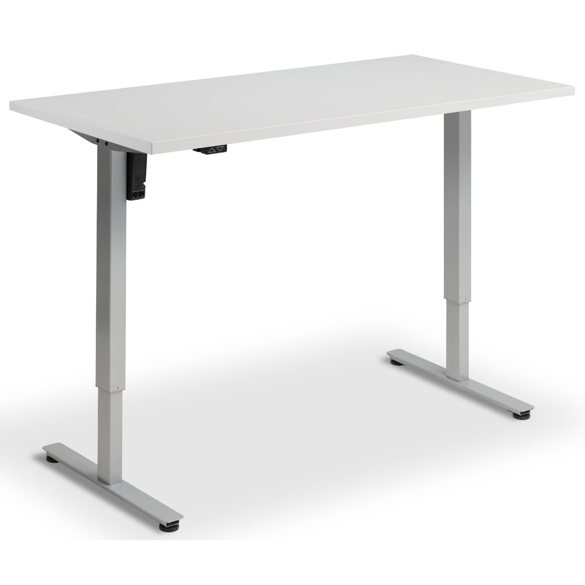 Single Motor Electric Desk - Rize Mono - Silver Frame - Light Grey Top - Studio Image
