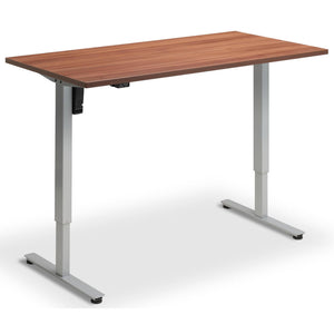 Single Motor Electric Desk - Rize Mono - Silver Frame - Natural Dijon Walnut Top - Studio Image