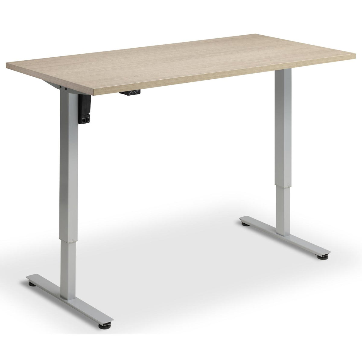 Single Motor Electric Desk - Rize Mono - Silver Frame - Natural Oak Top - Studio Image