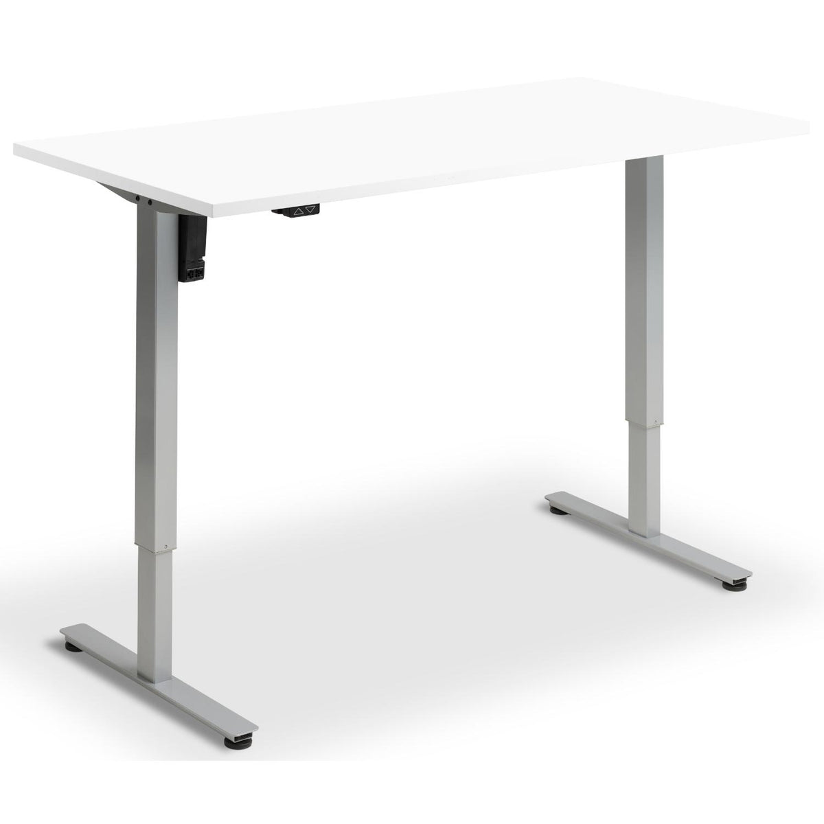 Single Motor Electric Desk - Rize Mono - Silver Frame - White Top - Studio Image