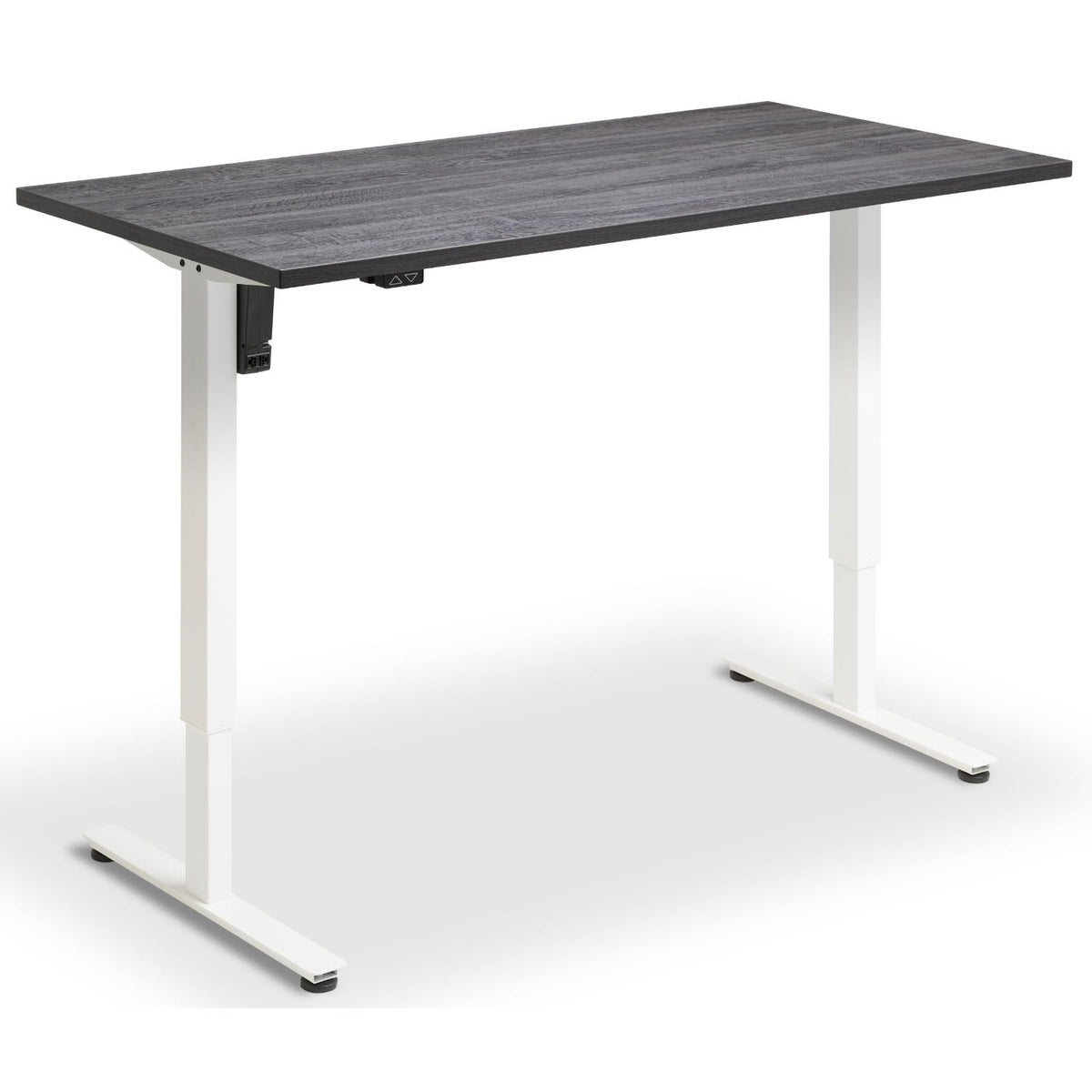 Single Motor Height Adjustable Desk - Rize Mono - White Frame - Anthracite Sherman Oak Top - Studio Image