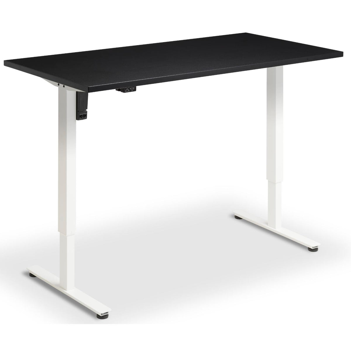 Single Motor Height Adjustable Desk - Rize Mono - White Frame - Black Top - Studio Image