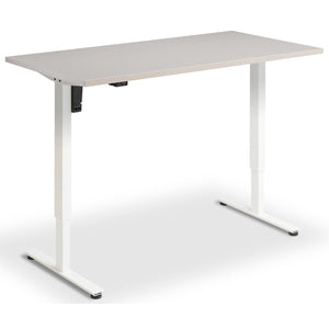 Single Motor Height Adjustable Desk - Rize Mono - White Frame - Cashmere Top - Studio Image