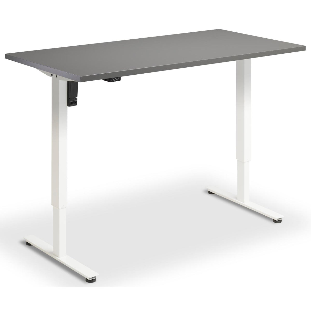 Single Motor Height Adjustable Desk - Rize Mono - White Frame - Graphite Top - Studio Image