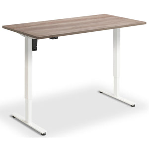 Single Motor Height Adjustable Desk - Rize Mono - White Frame - Grey Nebraska Oak Top - Studio Image
