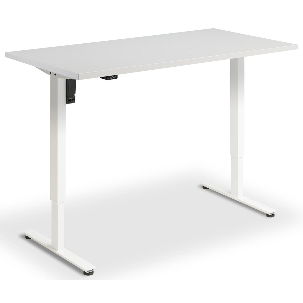 Single Motor Height Adjustable Desk - Rize Mono - White Frame - Light Grey Top - Studio Image