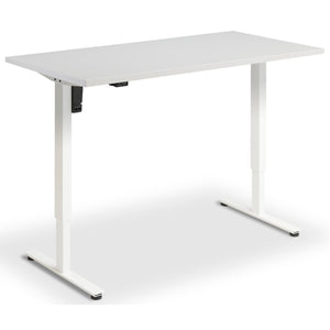 Single Motor Height Adjustable Desk - Rize Mono - White Frame - Light Grey Top - Studio Image