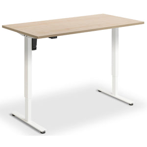 Single Motor Height Adjustable Desk - Rize Mono - White Frame - Maple Top - Studio Image