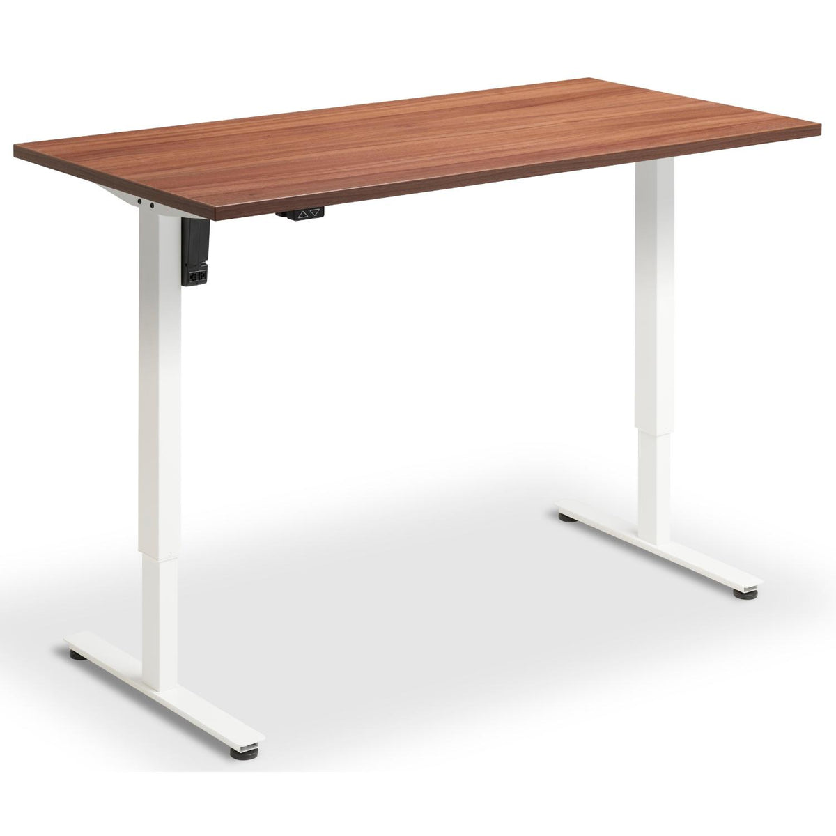 Single Motor Height Adjustable Desk - Rize Mono - White Frame - Natural Dijon Walnut Top - Studio Image