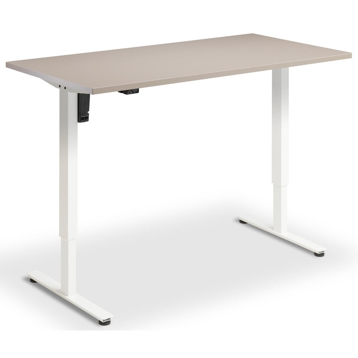 Single Motor Height Adjustable Desk - Rize Mono - White Frame - Stone Top - Studio Image