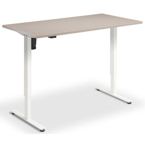 Single Motor Height Adjustable Desk - Rize Mono - White Frame - Stone Top - Studio Image