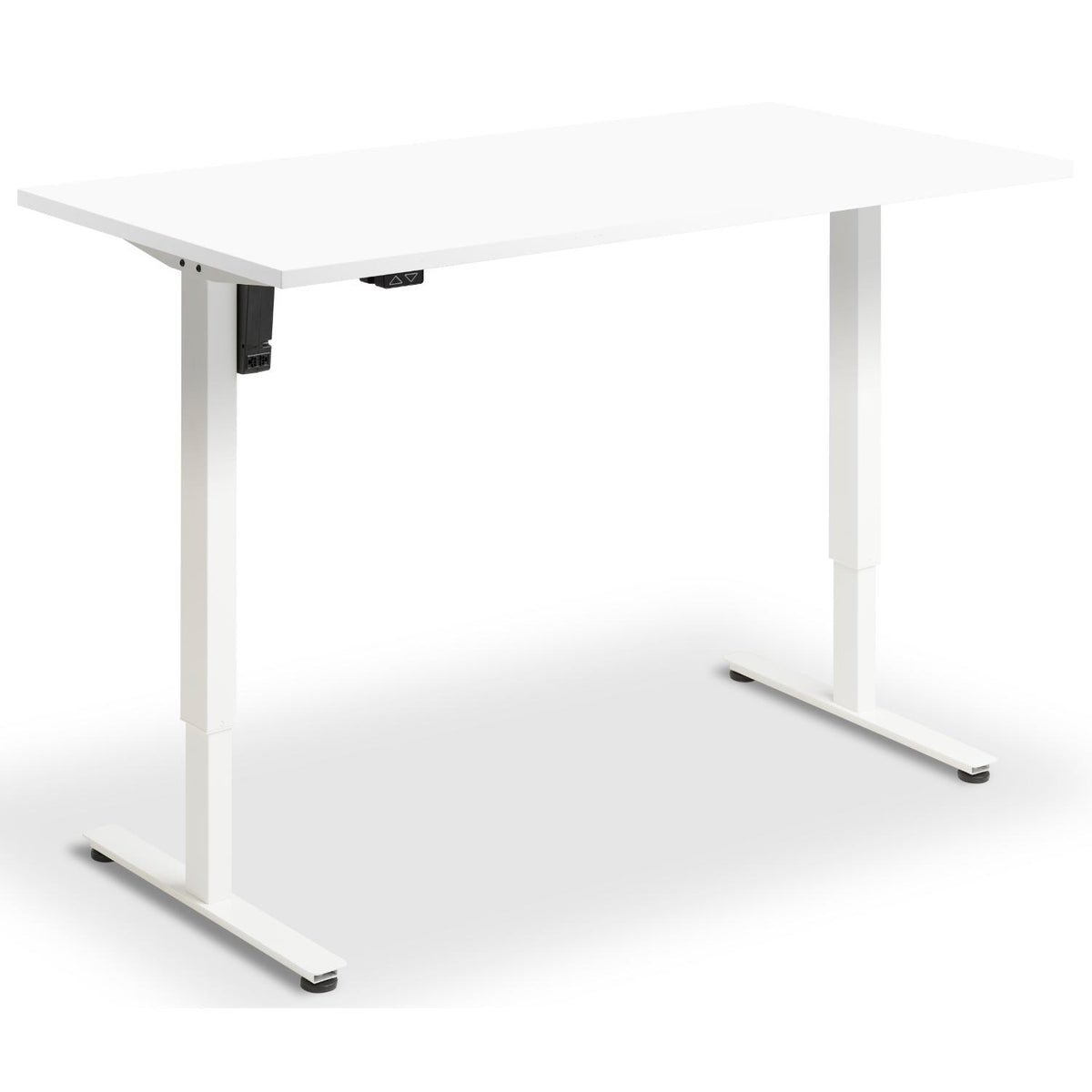 Single Motor Height Adjustable Desk - Rize Mono - White Frame - White Top - Studio Image