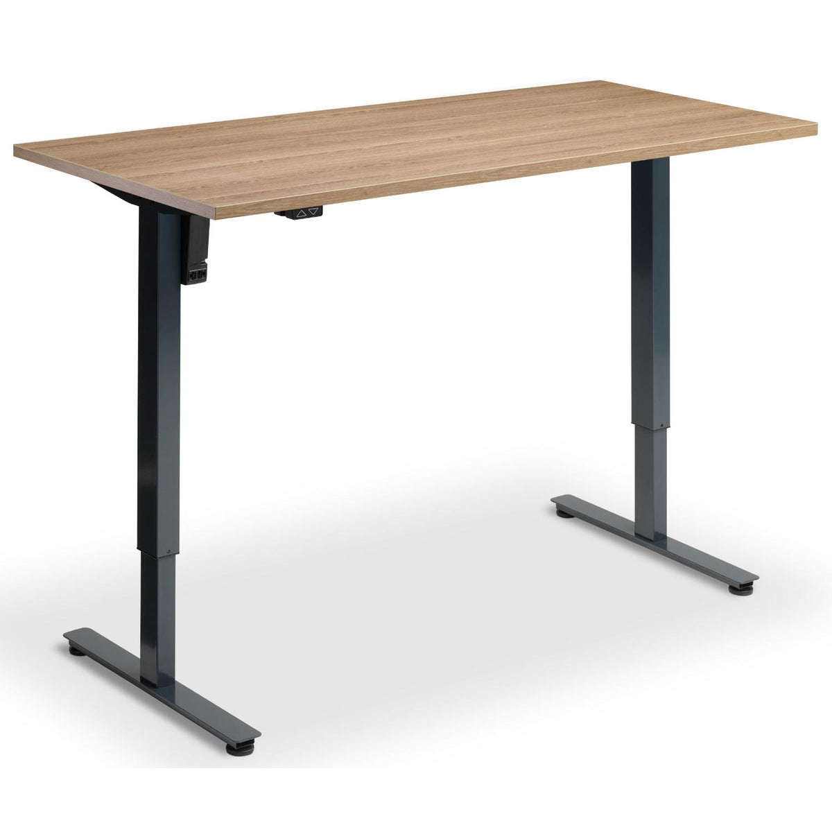 Single Motor Sit Stand Desk - Rize Mono - Anthracite Frame - Brown Oak Top - Studio Image