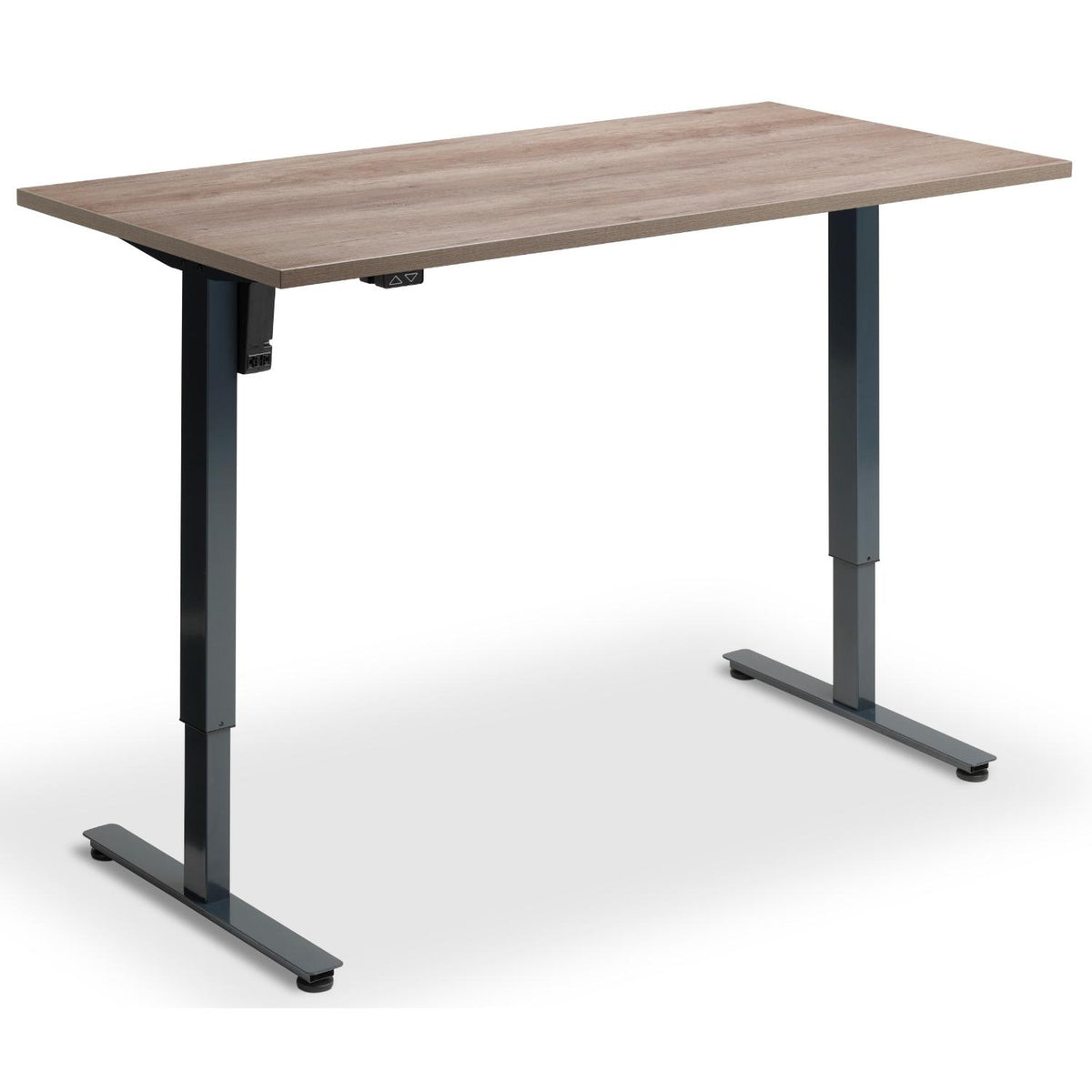 Single Motor Sit Stand Desk - Rize Mono - Anthracite Frame - Grey Nebraska Oak Top - Studio Image