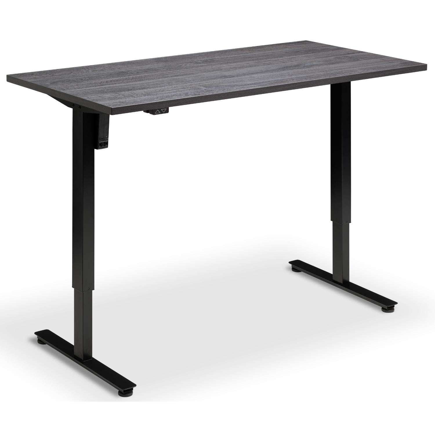 Single Motor Standing Desk - Rize Mono - Black Frame - Anthracite Sherman Oak Top - Studio Image