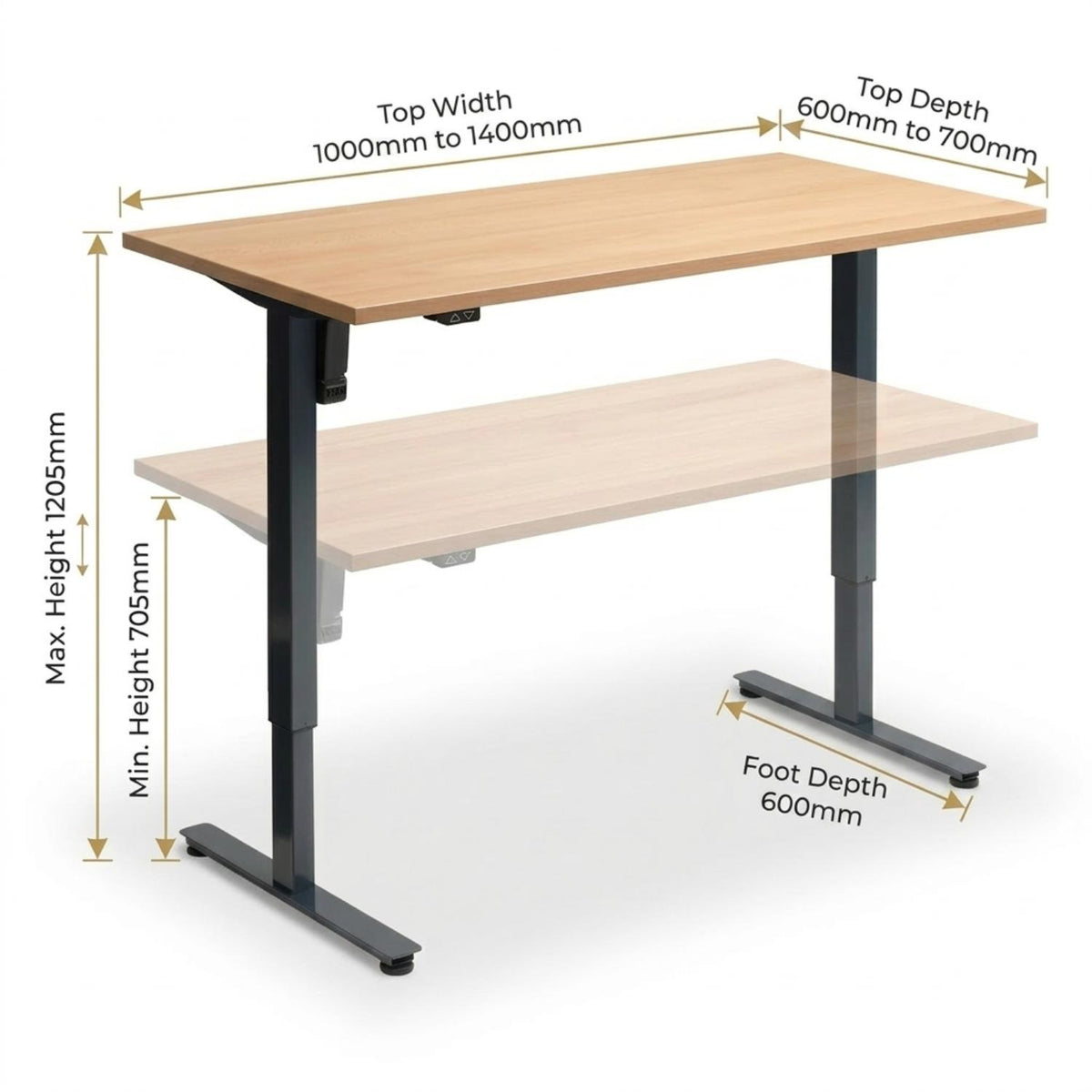 Single Motor Standing Desk - Rize Mono Product Dimensions
