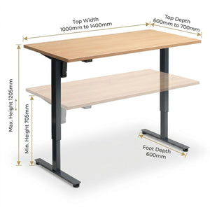 Single Motor Standing Desk - Rize Mono Product Dimensions